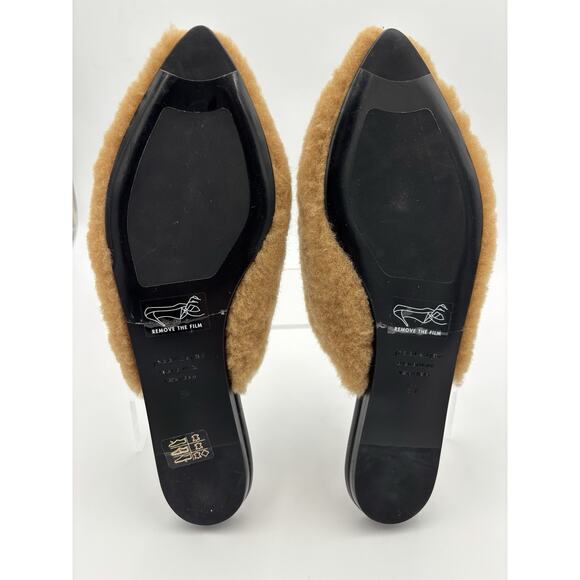 Jenni Kayne Shearling Slides Tan Tan Size 39 / 9 Point Toe Flats - Picture 7 of 14